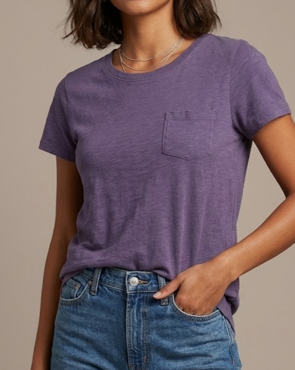 Woolrich Womens Pocket T-Shirt Medium Purple Short Sleeve Slub Cotton Back Pleat